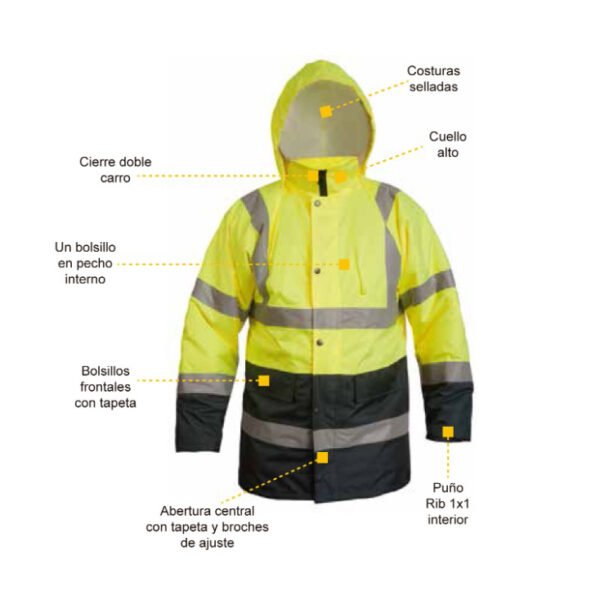 Parka térmica alta visibilidad bicolor Naranja Flúor - Imagen 3