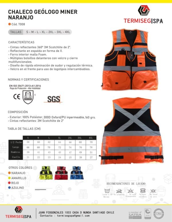 Chaleco Geologo Minero Amarillo fluor - Termiseg - Imagen 3